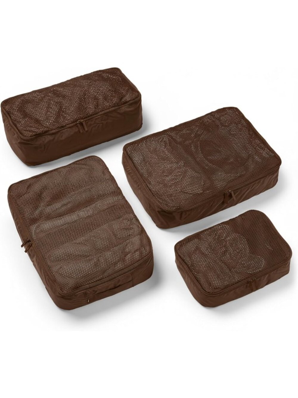 4 Set Packing Cubes - Travel Organizer Bags, Luggage Storage, Dark Brown